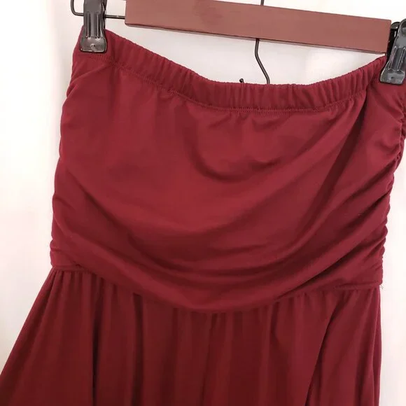 Woman Burgundy Stretchy Cute Tube Top Jumpsuit - Picture 8 of 8